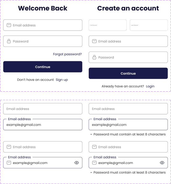 buttons and components